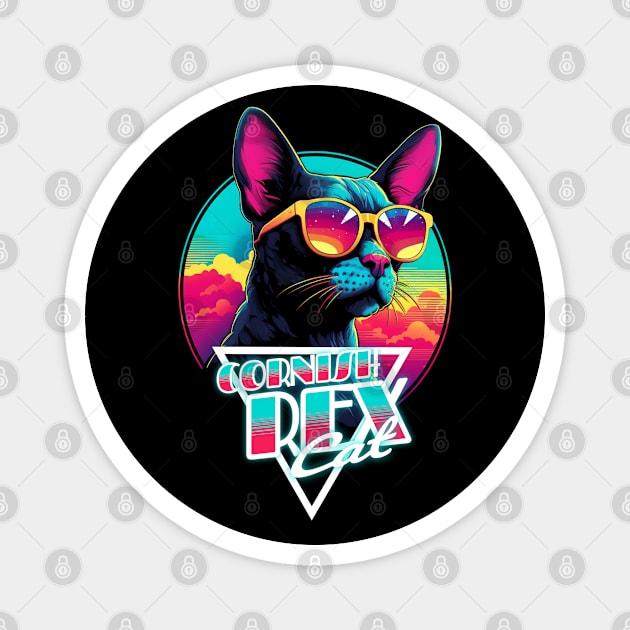 Retro Wave Cornish Rex Cat Miami Shirt Magnet by Miami Neon Designs